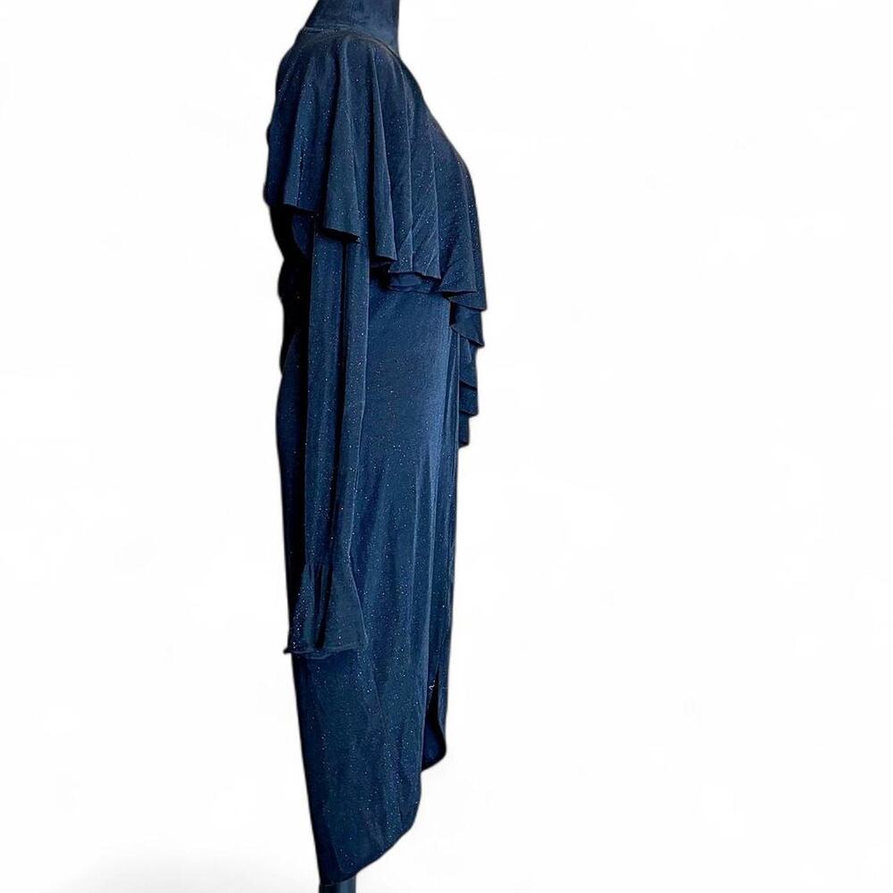 Black Draped Cutout Midi Dress – Minimalist Asymmetrical L - Picture 3 of 8